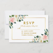 Waterverf Bloemen Roze Wit Goud Bruiloft RSVP (Voorkant)