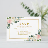 Waterverf Bloemen Roze Wit Goud Bruiloft RSVP Kaartje (Staand voorkant)