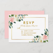 Waterverf Bloemen Roze Wit Goud Bruiloft RSVP Pk (Voorkant / Achterkant)