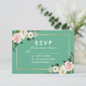 Waterverf Bloemen Roze Wit Goud Neo Mint RSVP Kaartje (Staand voorkant)