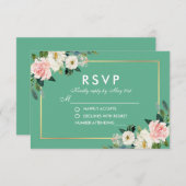 Waterverf Bloemen Roze Wit Goud Neo Mint RSVP Kaartje (Voorkant / Achterkant)