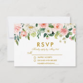 Waterverf Bloemen Roze Wit Goud RSVP Bruiloft (Voorkant)