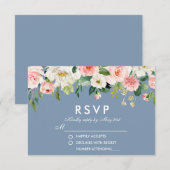 Waterverf Bloemen Roze Wit Stoffig Blauw Bruiloft RSVP Kaartje (Voorkant / Achterkant)