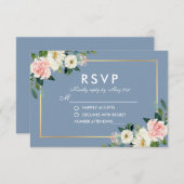 Waterverf Bloemen Roze Wit Stoffig Blauw Bruiloft RSVP Kaartje (Voorkant / Achterkant)