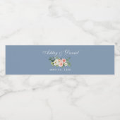 Waterverf Bloemen Roze Wit Stoffig Blauw Bruiloft Waterfles Etiket (Enkel label)