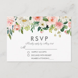 Waterverf Bloemen Roze Zilver RSVP Bruiloft Kaartje