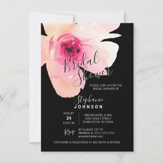 Waterverf Bloemen Roze Zwart Vrijgezellenfeest Kaart (Voorkant)