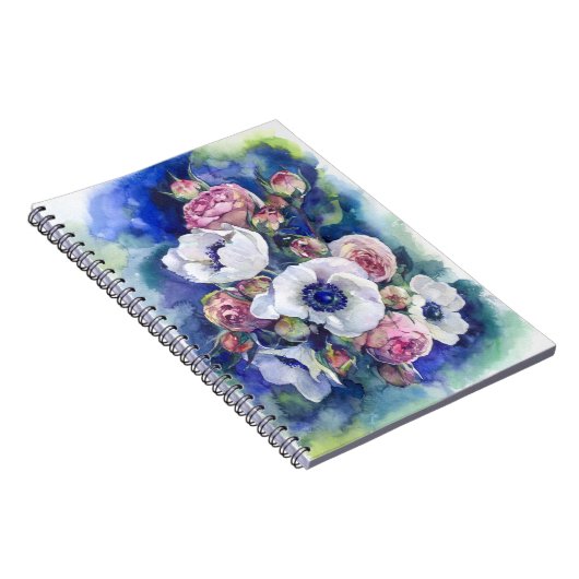 Waterverf bloemen rozen analoge illustratiestroom notitieboek (Rechterzijde)