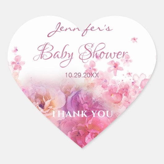 Waterverf Bloemen Rozen Baby shower Chique Script Hart Sticker (Voorkant)