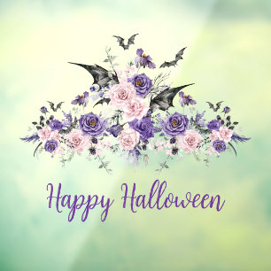 waterverf Bloemen rozen Happy Halloween Spooky Raamsticker