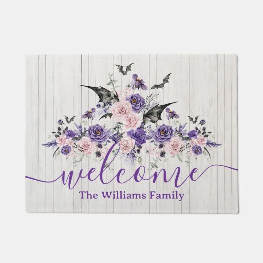 waterverf Bloemen rozen Happy Halloween Wood Deurmat (Voorkant)