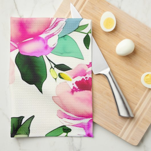 waterverf bloemen rozen theedoek (Quarter Fold)