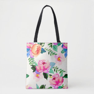 waterverf bloemen rozen tote bag