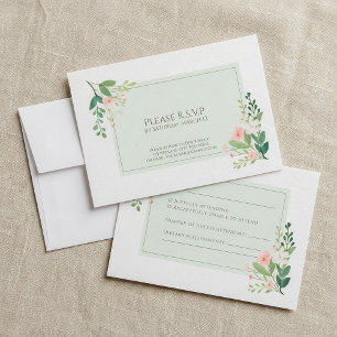 Waterverf Bloemen RSVP groene Respons Kaart