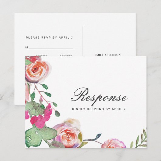 Waterverf Bloemen RSVP met Maaltijdkeuze Uitnodiging Briefkaart (Voorkant / Achterkant)