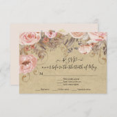 Waterverf bloemen Rustic Kraft roze rozen RSVP Kaartje (Voorkant / Achterkant)