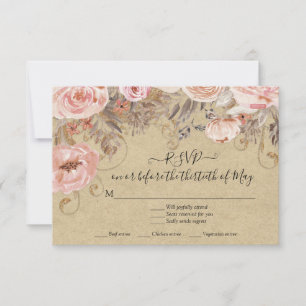 Waterverf bloemen Rustic Kraft roze rozen RSVP Kaartje