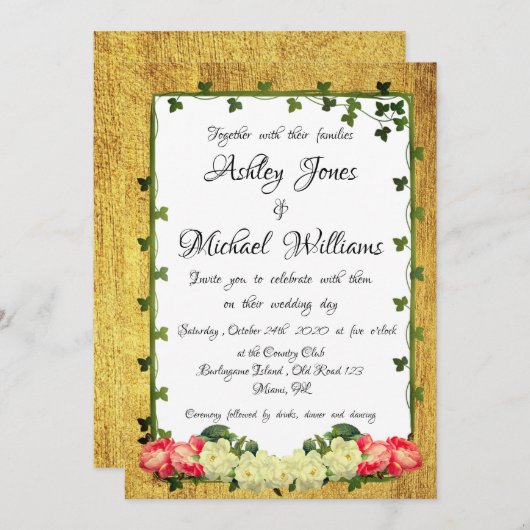 Waterverf Bloemen Rustiek Goud Vriendelijke bruilo Kaart (Voorkant / Achterkant)