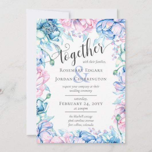 Waterverf Bloemen & Rustiek Hout Boerderij Bruilof Kaart (Voorkant)