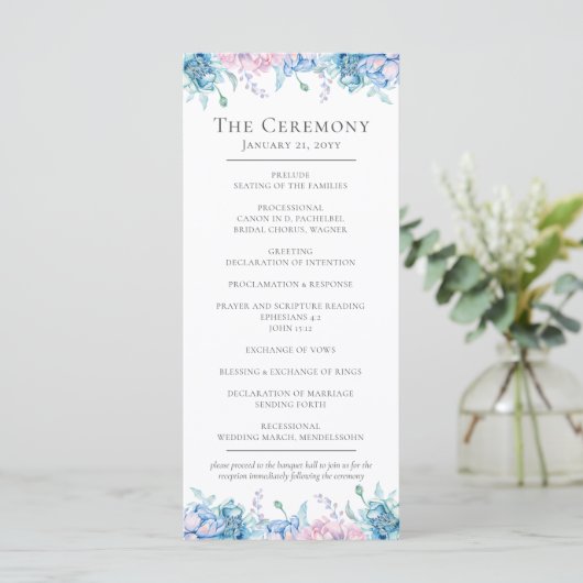 Waterverf Bloemen & Rustiek Hout Boerderij Bruilof Programmakaart (Staand voorkant)