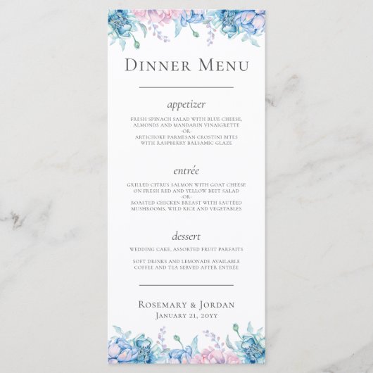 Waterverf Bloemen & Rustiek Hout Boerderij Diner Menu (Voorkant)