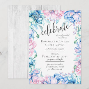 Waterverf Bloemen & Rustiek Hout Bruiloft Receptie Kaart