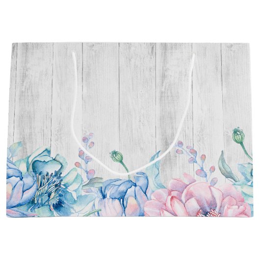 Waterverf Bloemen & Rustiek Hout Elegante Boerderi Groot Cadeauzakje (Voorkant)