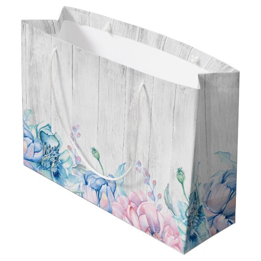 Waterverf Bloemen & Rustiek Hout Elegante Boerderi Groot Cadeauzakje (Achterkant Gekanteld)