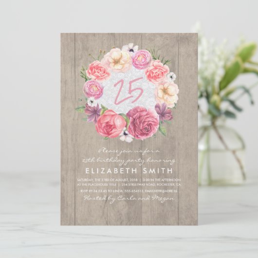 Waterverf Bloemen Rustiek Hout Verjaardagsfeest Kaart (Staand voorkant)