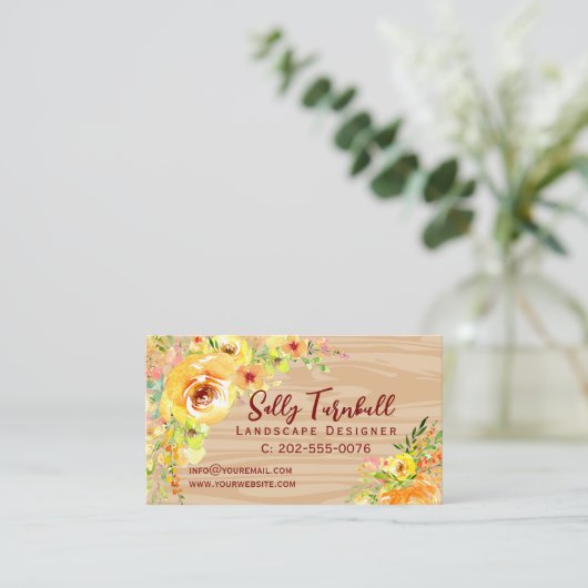 Waterverf Bloemen Rustiek Hout Visitekaartje (Staand voorkant)