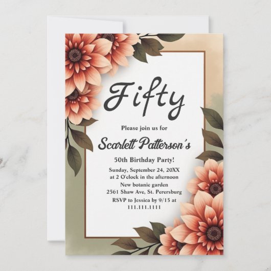 Waterverf Bloemen Rustiek Romantisch 50ste Verjaar Kaart (Voorkant)