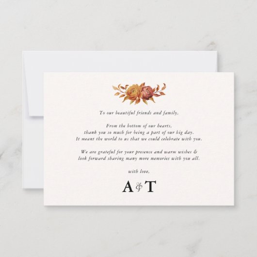 Waterverf Bloemen Rustieke Herfst Warm Herfst Huwe Bedankkaart (Voorkant)