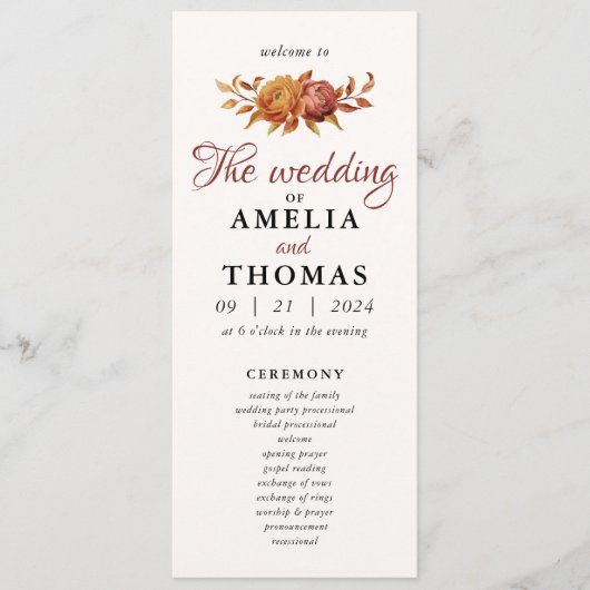 Waterverf Bloemen Rustieke Herfst Warm Herfst Huwe Programmakaart (Voorkant)