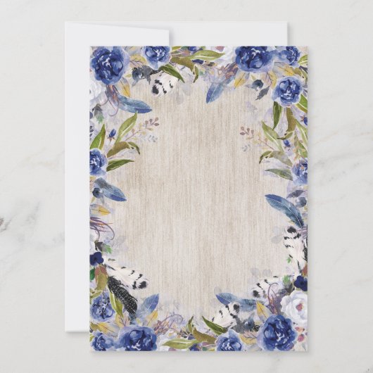 Waterverf Bloemen Rustieke Navy Bruiloft Kaart (Achterkant)