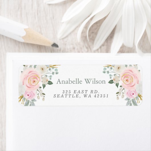 Waterverf Bloemen Sage Roze Bloemen Etiket (Insitu)