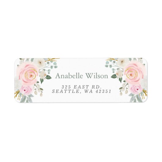 Waterverf Bloemen Sage Roze Bloemen Etiket (Voorkant)