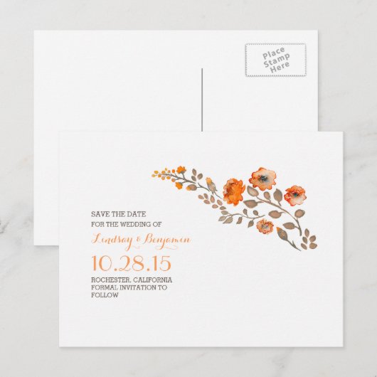 waterverf bloemen schattig save the date aankondigingskaart (Voorkant / Achterkant)