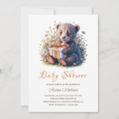 Waterverf Bloemen Schattige Klein Beer Baby shower Kaart (Voorkant)