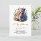 Waterverf Bloemen Schattige Klein Beer Baby shower Kaart (Staand voorkant)