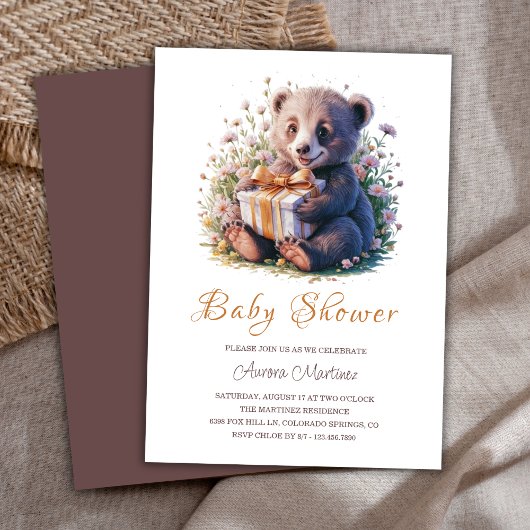 Waterverf Bloemen Schattige Klein Beer Baby shower Kaart