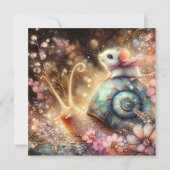 Waterverf Bloemen Schattigee Muis op slak Pasen Feestdagenkaart (Voorkant)