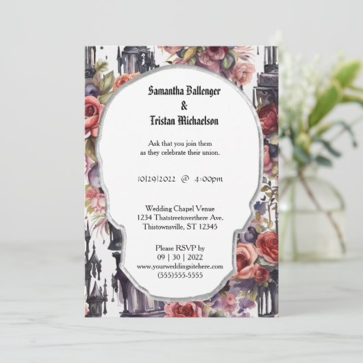 Waterverf Bloemen Schedel Vorm Moderne Gothic Brui Kaart (Staand voorkant)