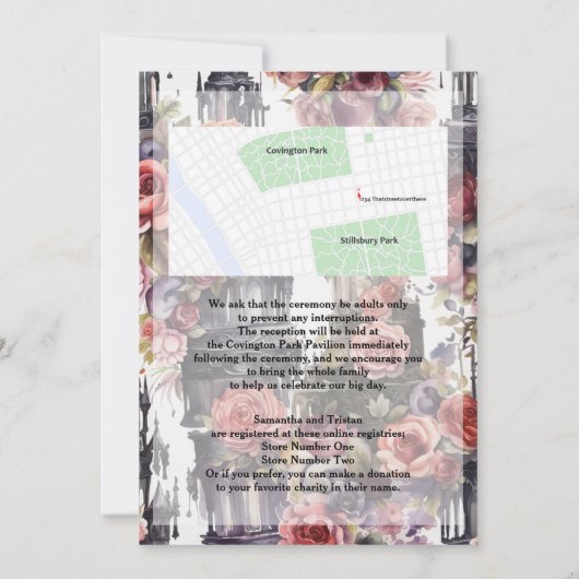 Waterverf Bloemen Schedel Vorm Moderne Gothic Brui Kaart (Achterkant)