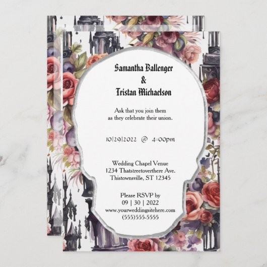 Waterverf Bloemen Schedel Vorm Moderne Gothic Brui Kaart (Voorkant / Achterkant)