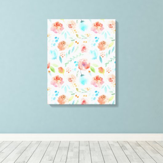 Waterverf bloemen schilderen canvas afdruk (Insitu (Houten vloer))