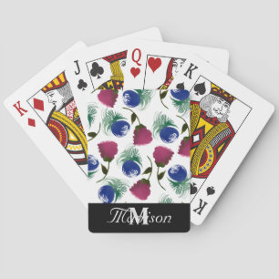 Waterverf Bloemen Schilderen Rozen Blauw Burgundy Pokerkaarten