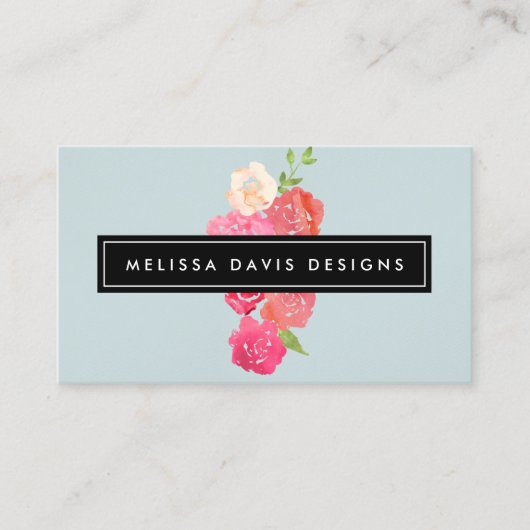 Waterverf Bloemen Schoonheid en Design Bord Blauw Visitekaartje (Voorkant)