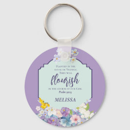 Waterverf Bloemen Schriftvers gepersonaliseerd Sleutelhanger