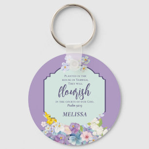 Waterverf Bloemen Schriftvers gepersonaliseerd Sleutelhanger