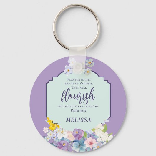 Waterverf Bloemen Schriftvers gepersonaliseerd Sleutelhanger (Voorkant)